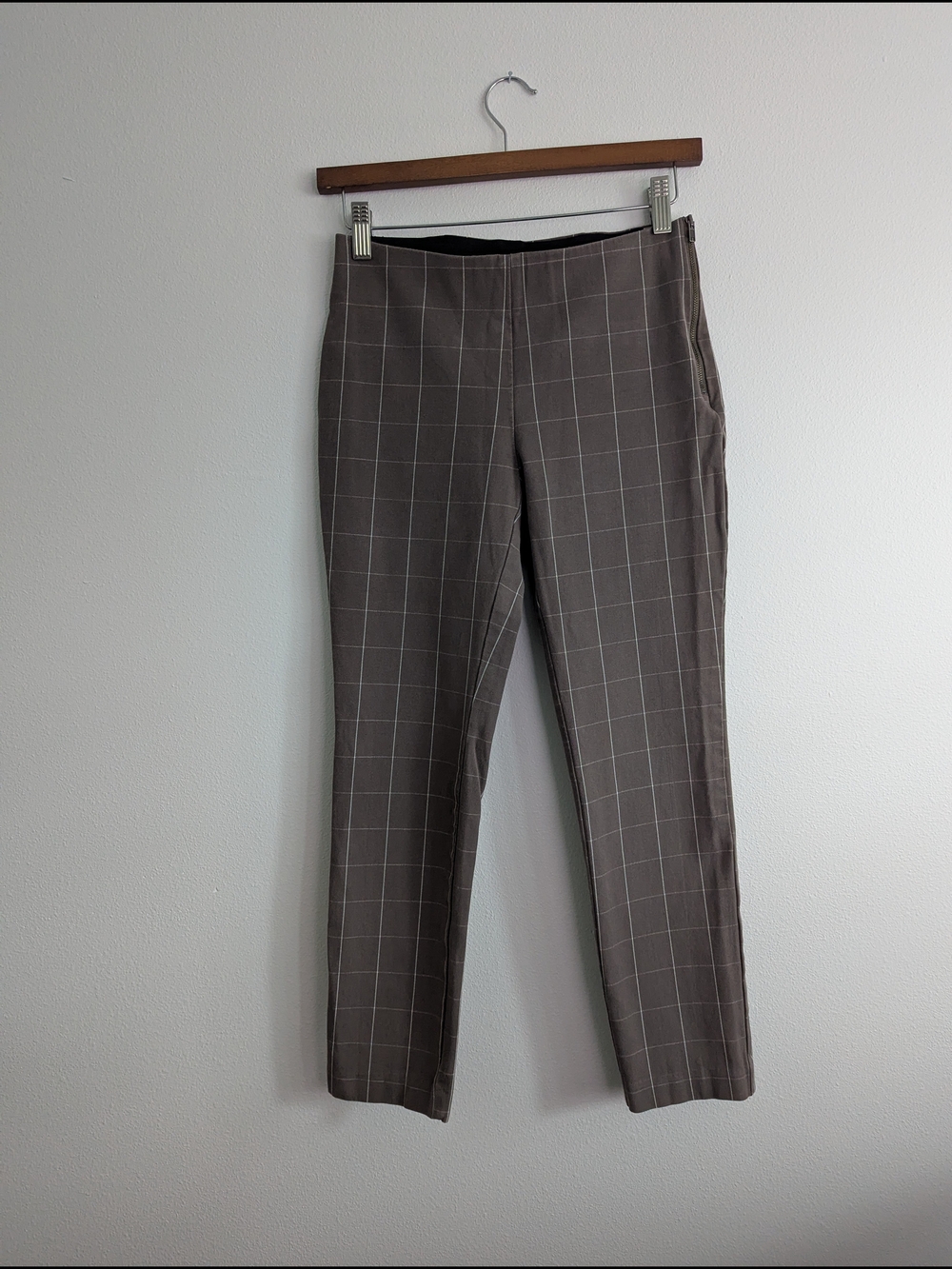a new day Men's Gray Skinny Ankle Brown Windowpane Dress Pants